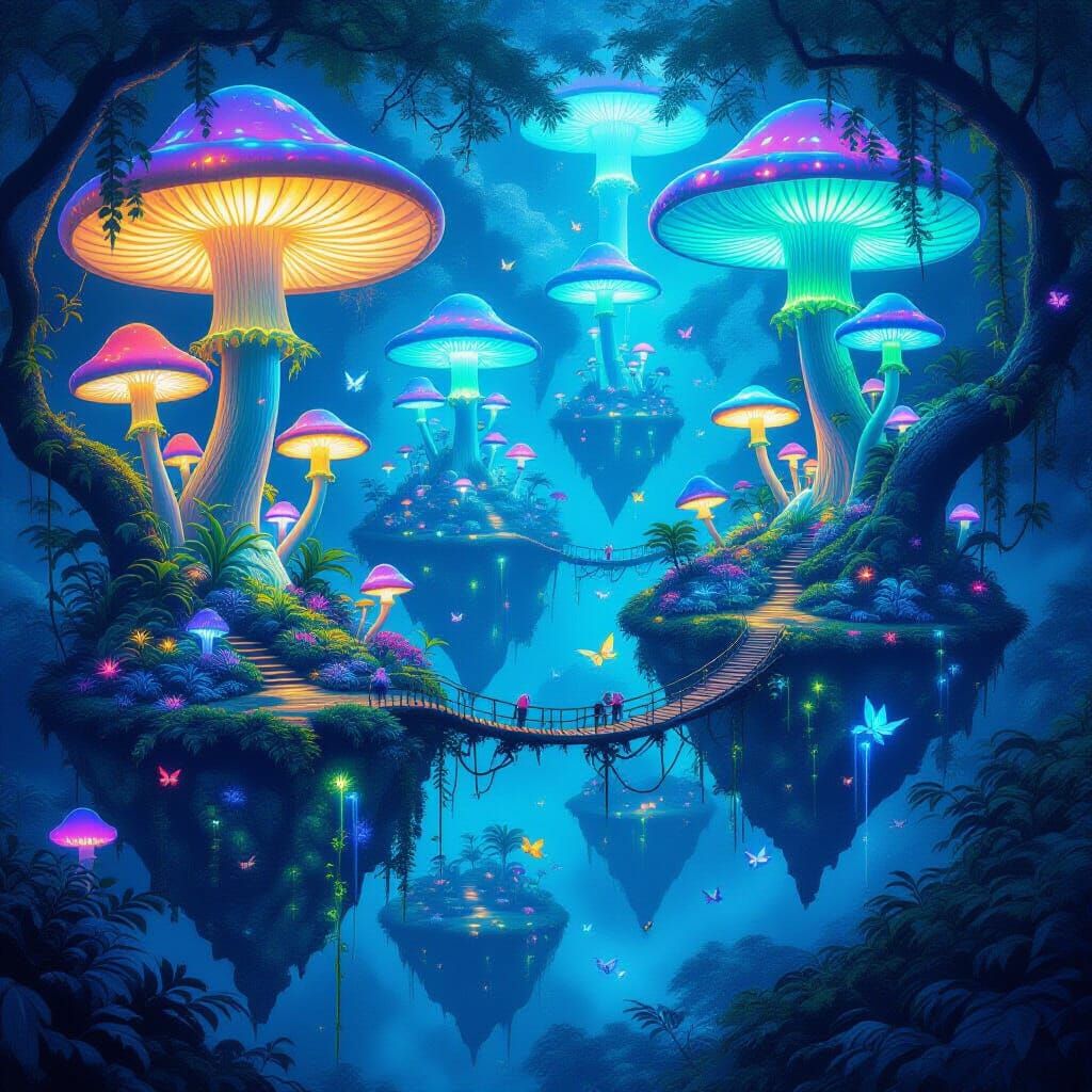 Bioluminescent Floating Islands Jungle Landscape