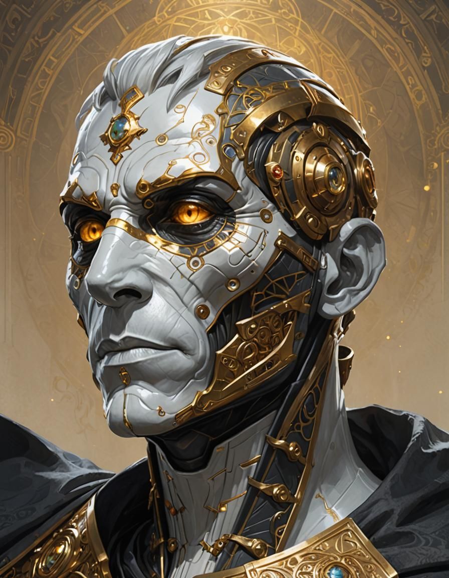 Warforged Villain Portrait in Dark Fantasy Style