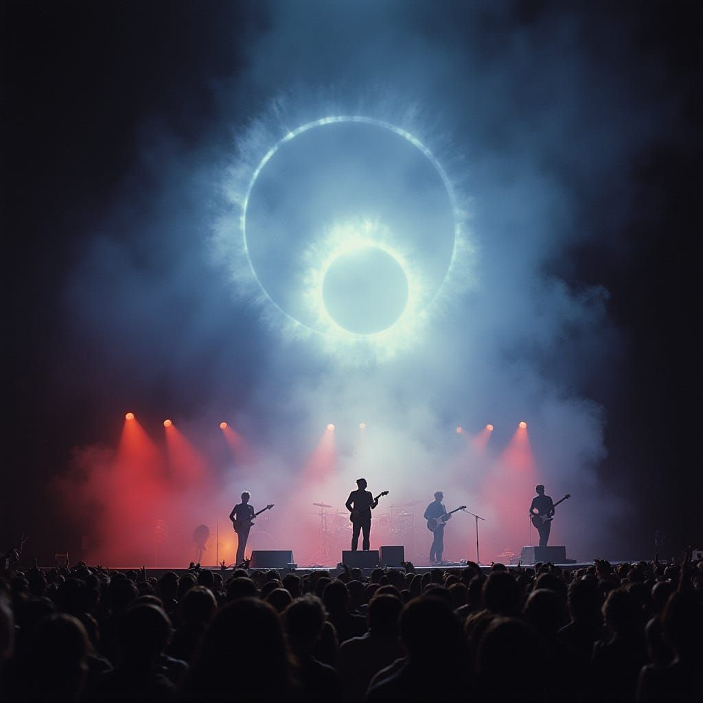 Psychedelic Concert Scene in Darkened Arena