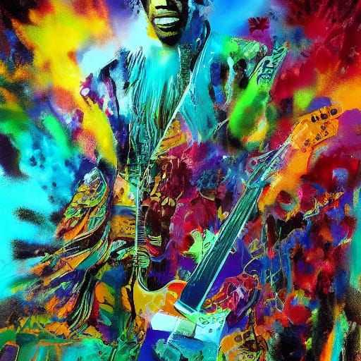 Jimi Hendrix on Stage in Afrofuturist Style