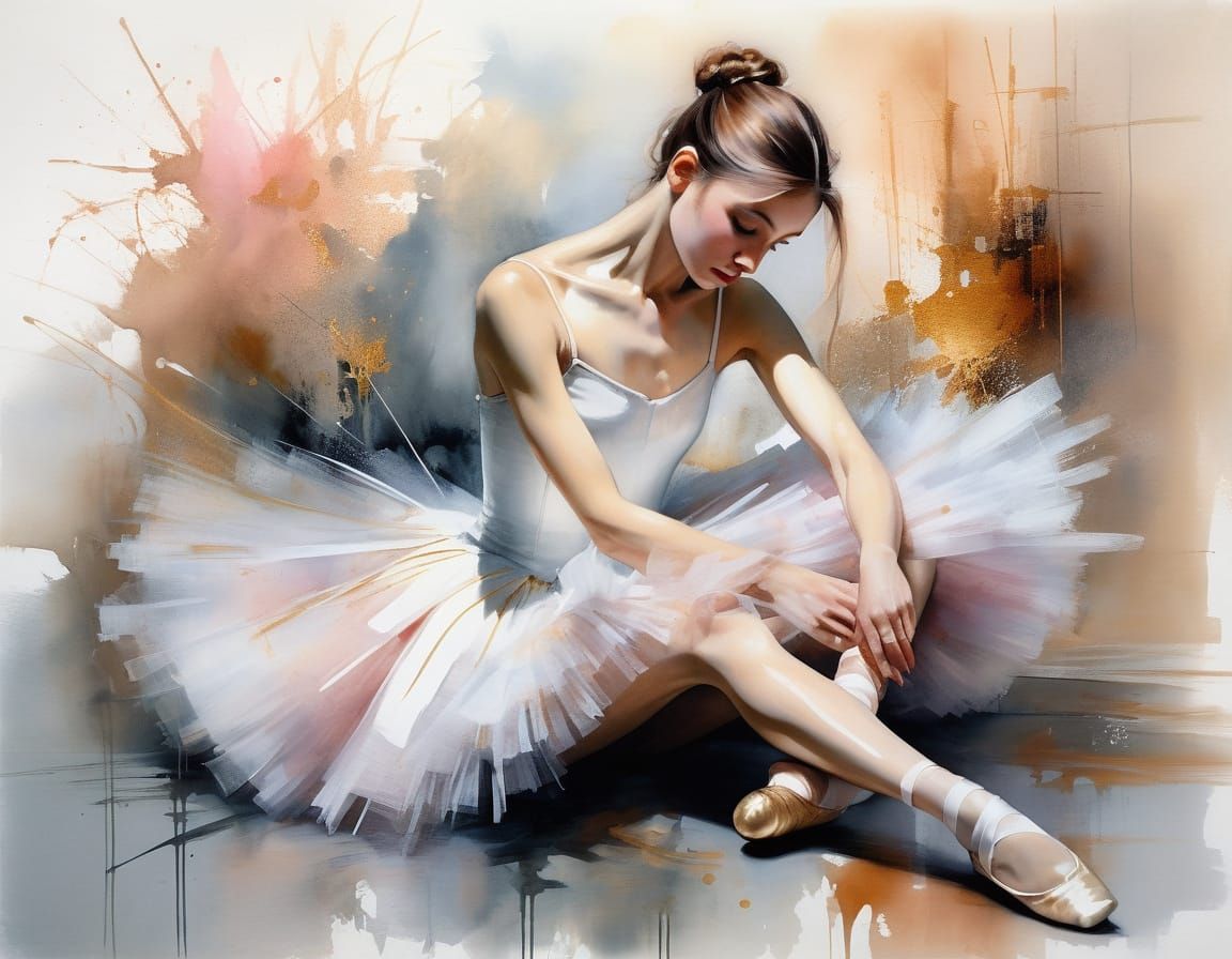 Ballerina in Copper and Gold Watercolour