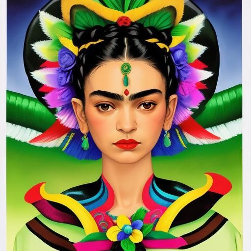 Quetzalcoatl Portrait in Frida Kahlo Style
