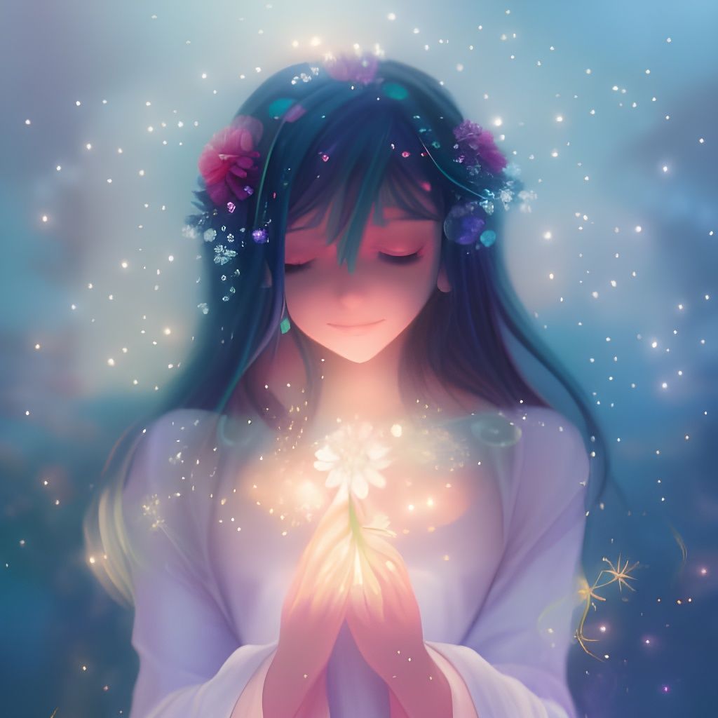 Anime Princess with Magical Lights, Art Nouveau Style