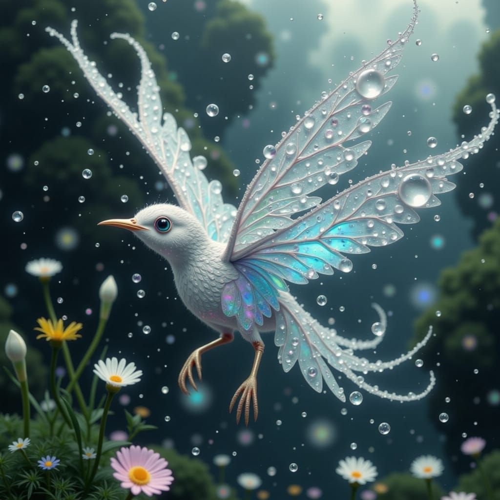 Water Droplet Bird in Ethereal Digital Art Style