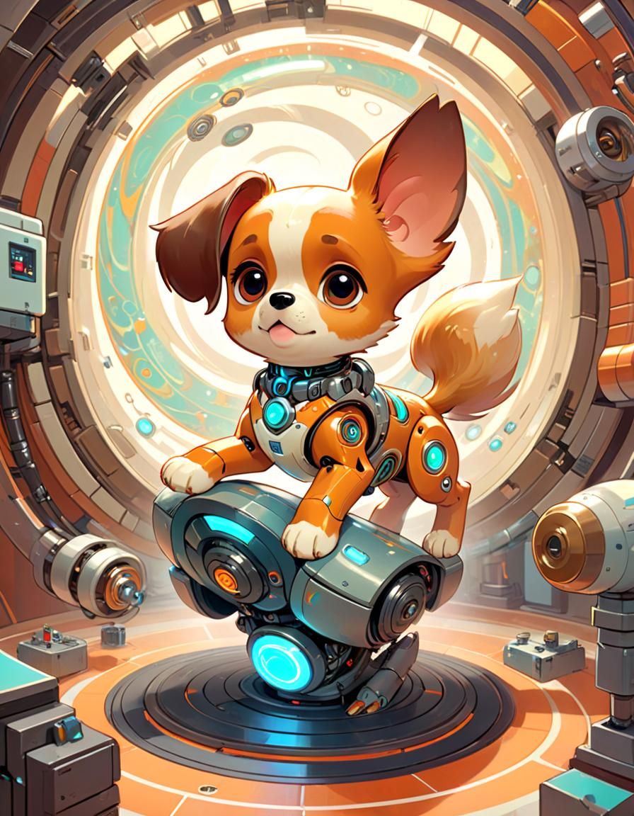Adorable Robotic Dog Companion in Digital Art Style