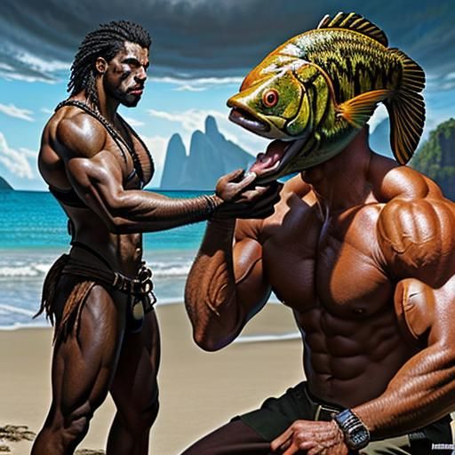 Fish-Man on Deserted Island: 80s Horror Movie Poster