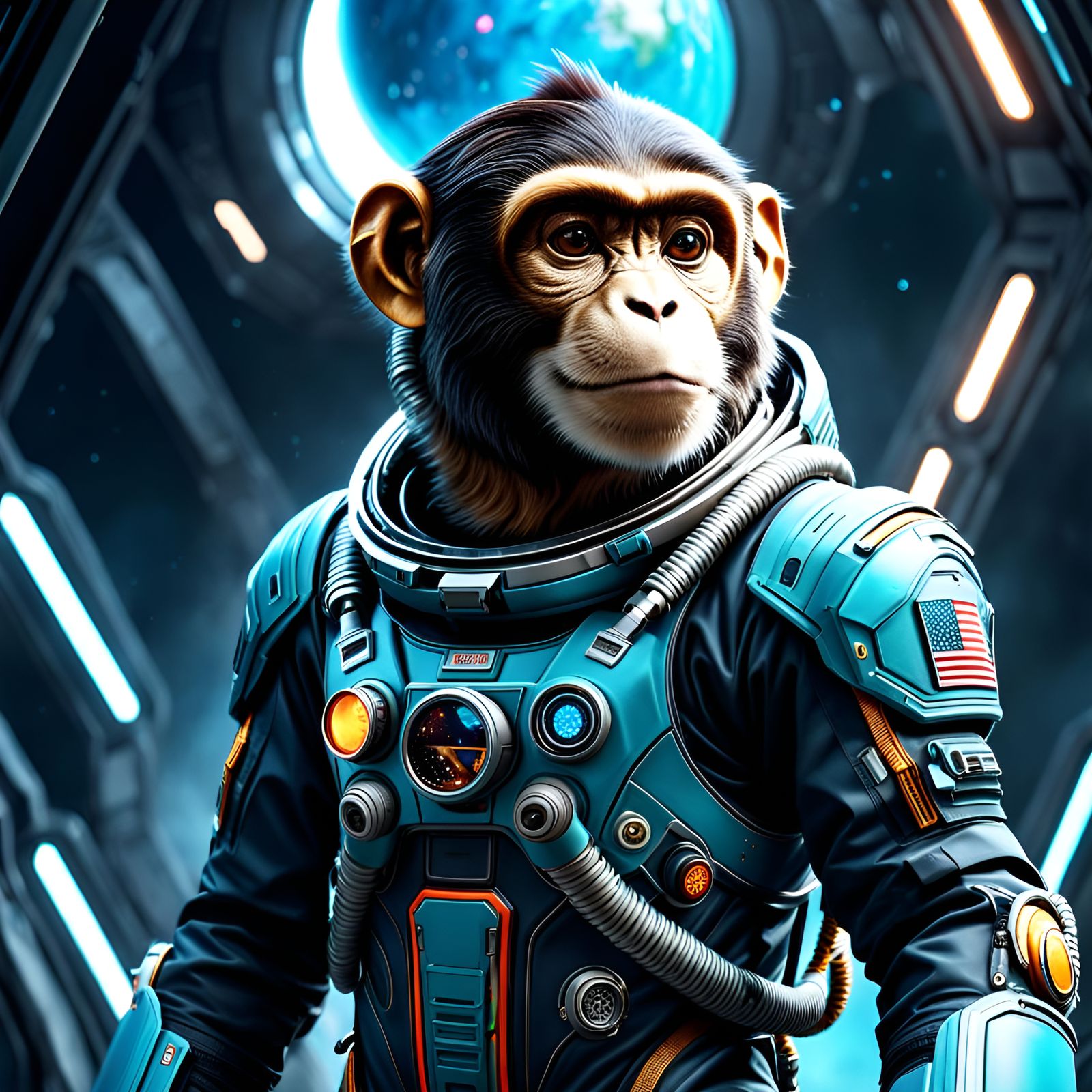 Astronaut Monkey in Sci-Fi Spacesuit