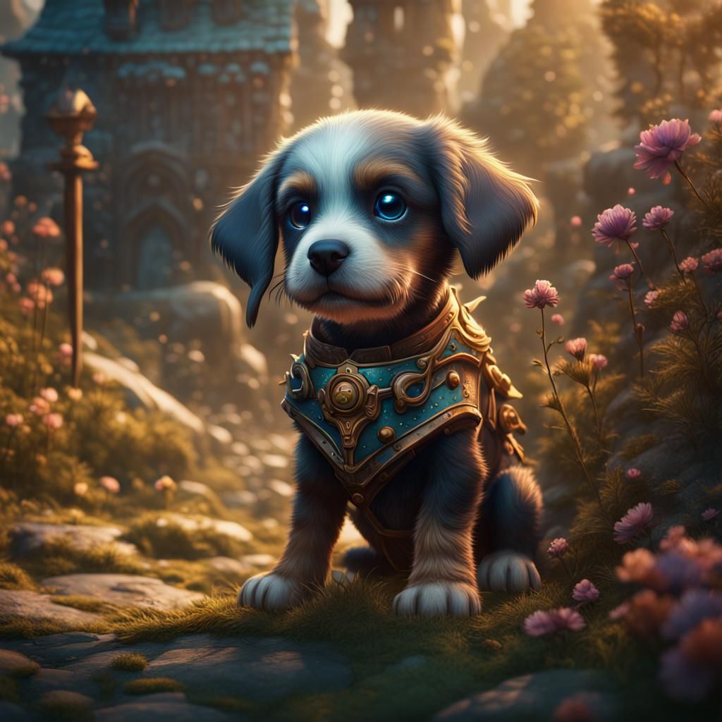 Fantastical Puppy in Detailed Matte Painting