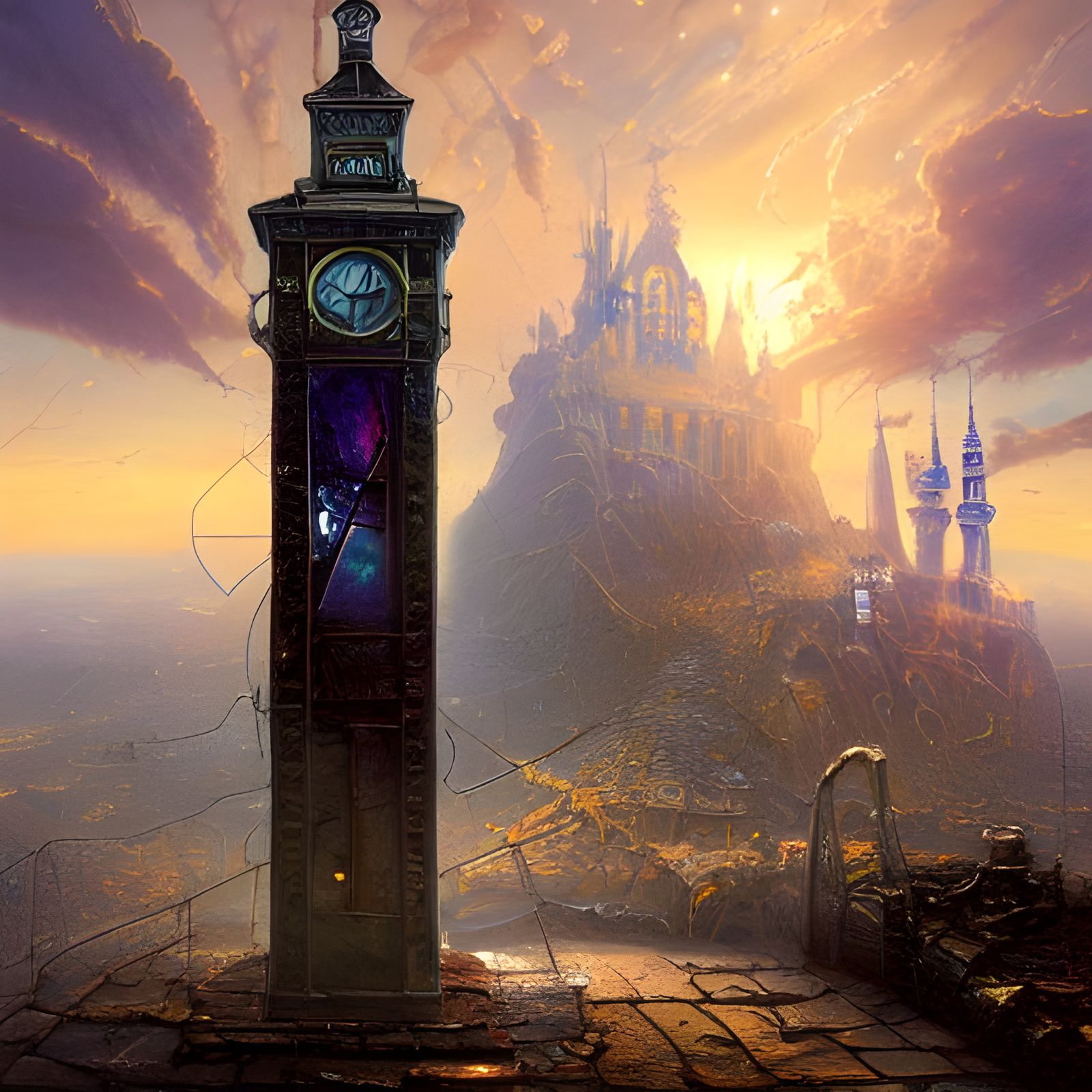 Surreal Melting Clock Tower Cityscape in Hyperrealism Style