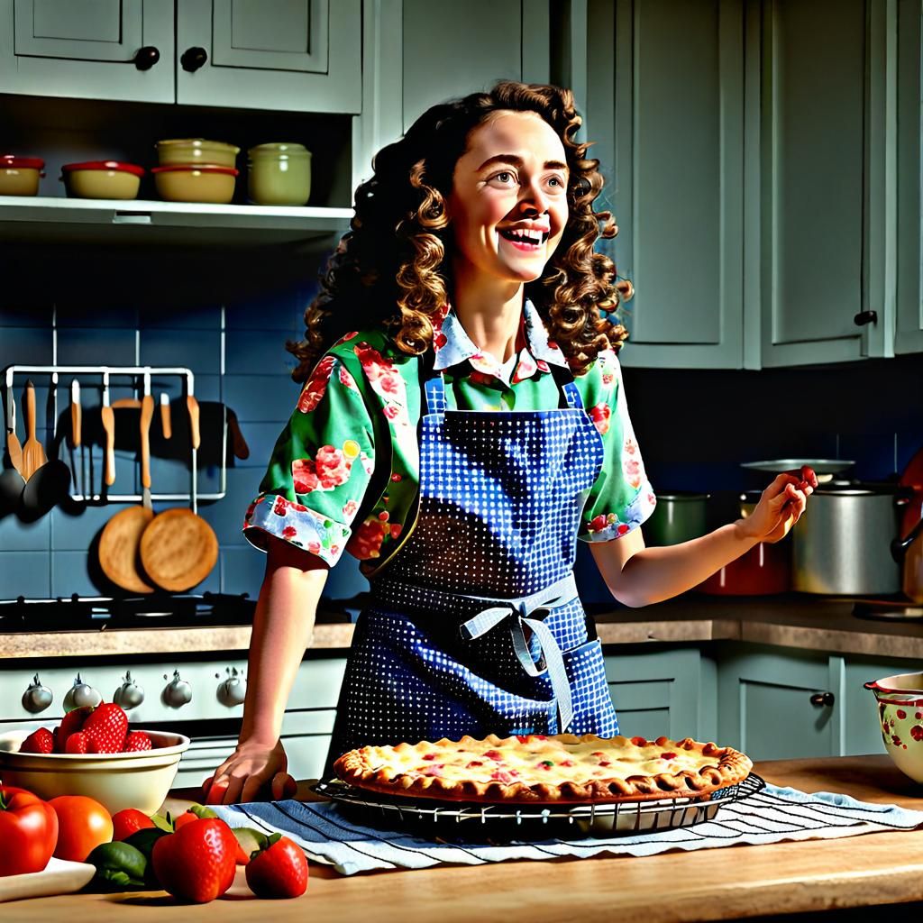 Hyperrealistic Housewife Pie Baking in Kitchen