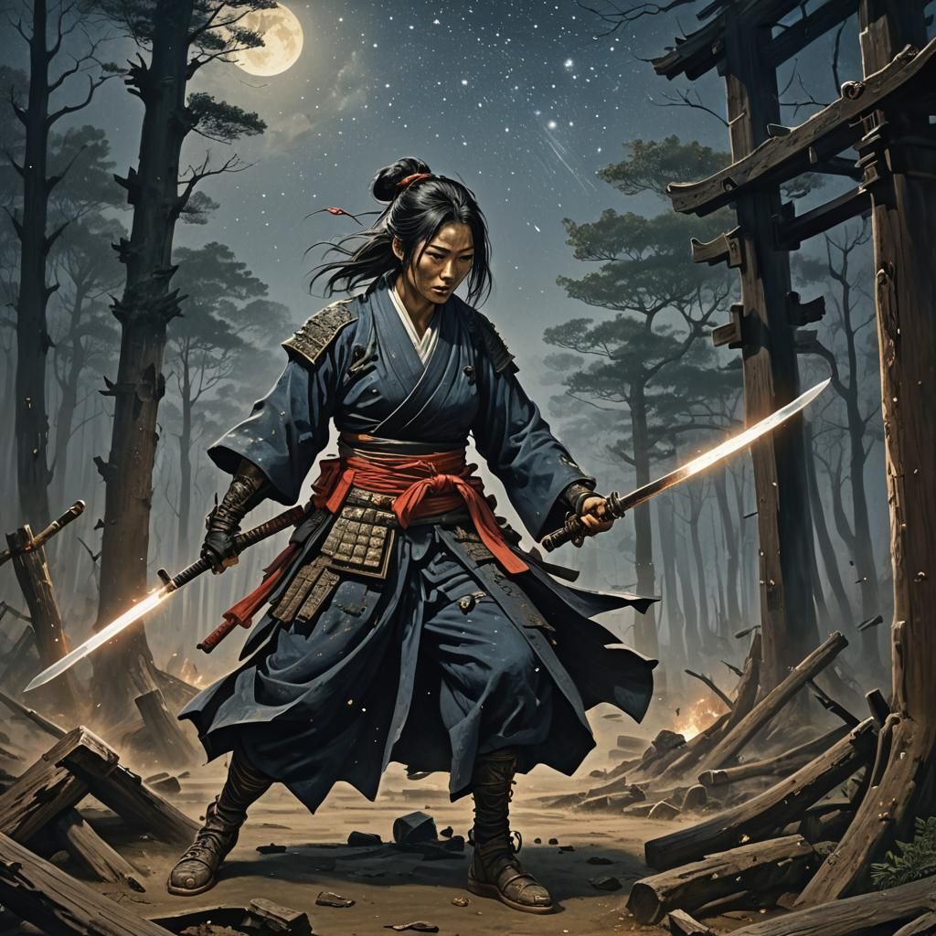 Ronin Samurai Battles at Abandoned Shrine