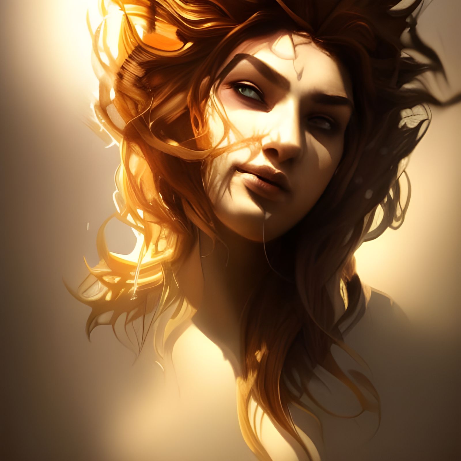 Lion Woman Portrait in Hyperdetailed Style