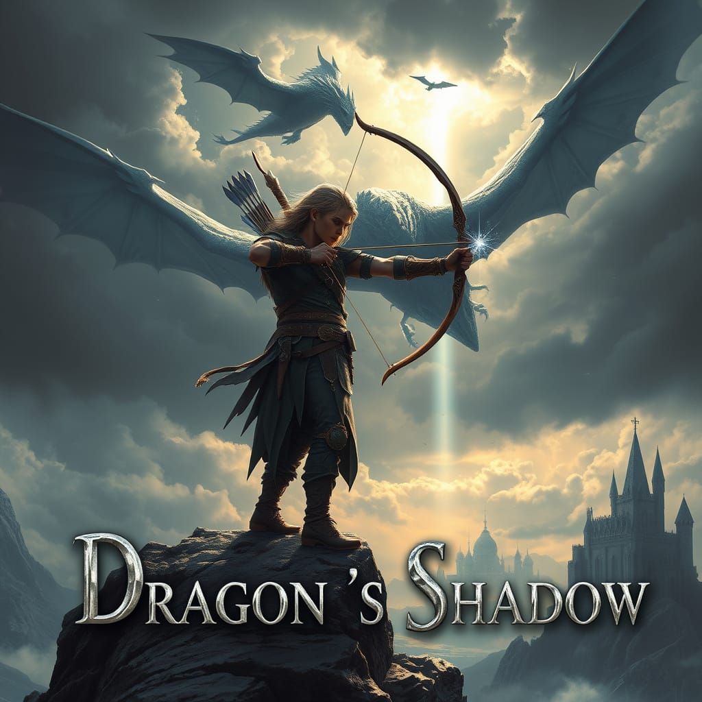 Elven Archer and Dragon in Epic Fantasy Landscape