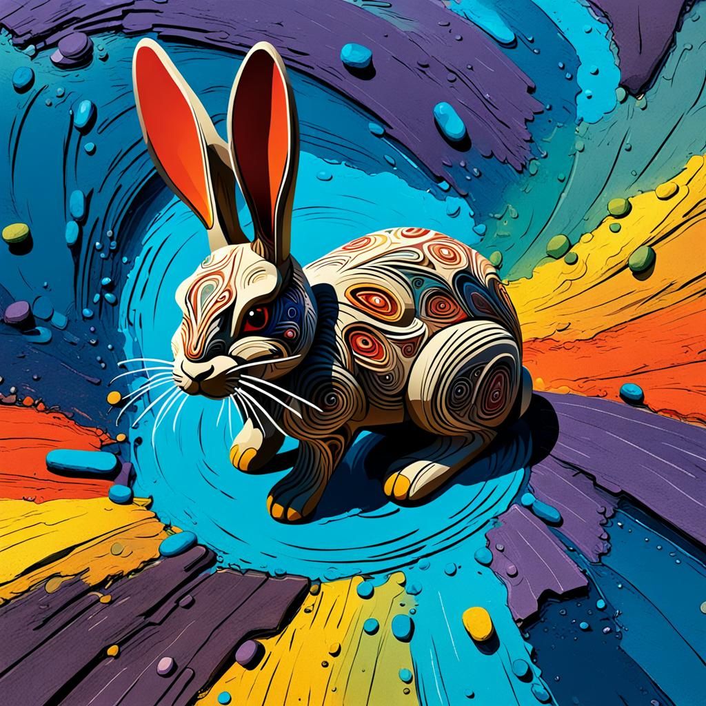 Abstract Watership Down Rabbit Toy in Complementary Colors