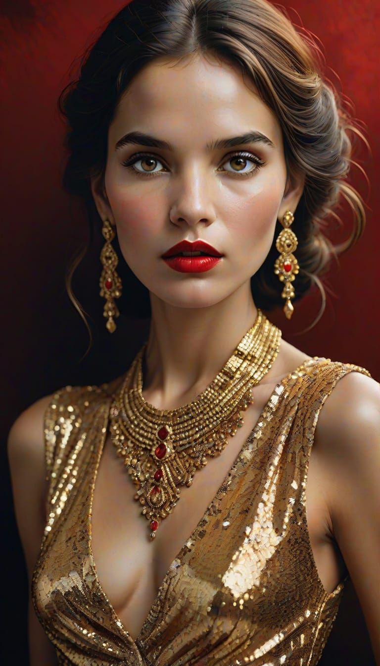 Luxurious Gold Sequin Gown Portrait in High-Fashion Style