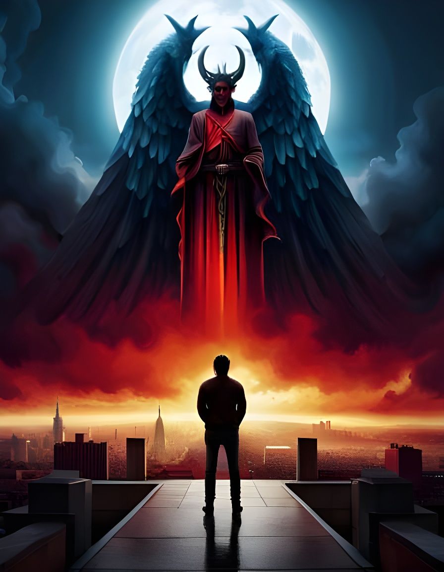 Lucifer Rising in Blood Mist: Digital Illustration