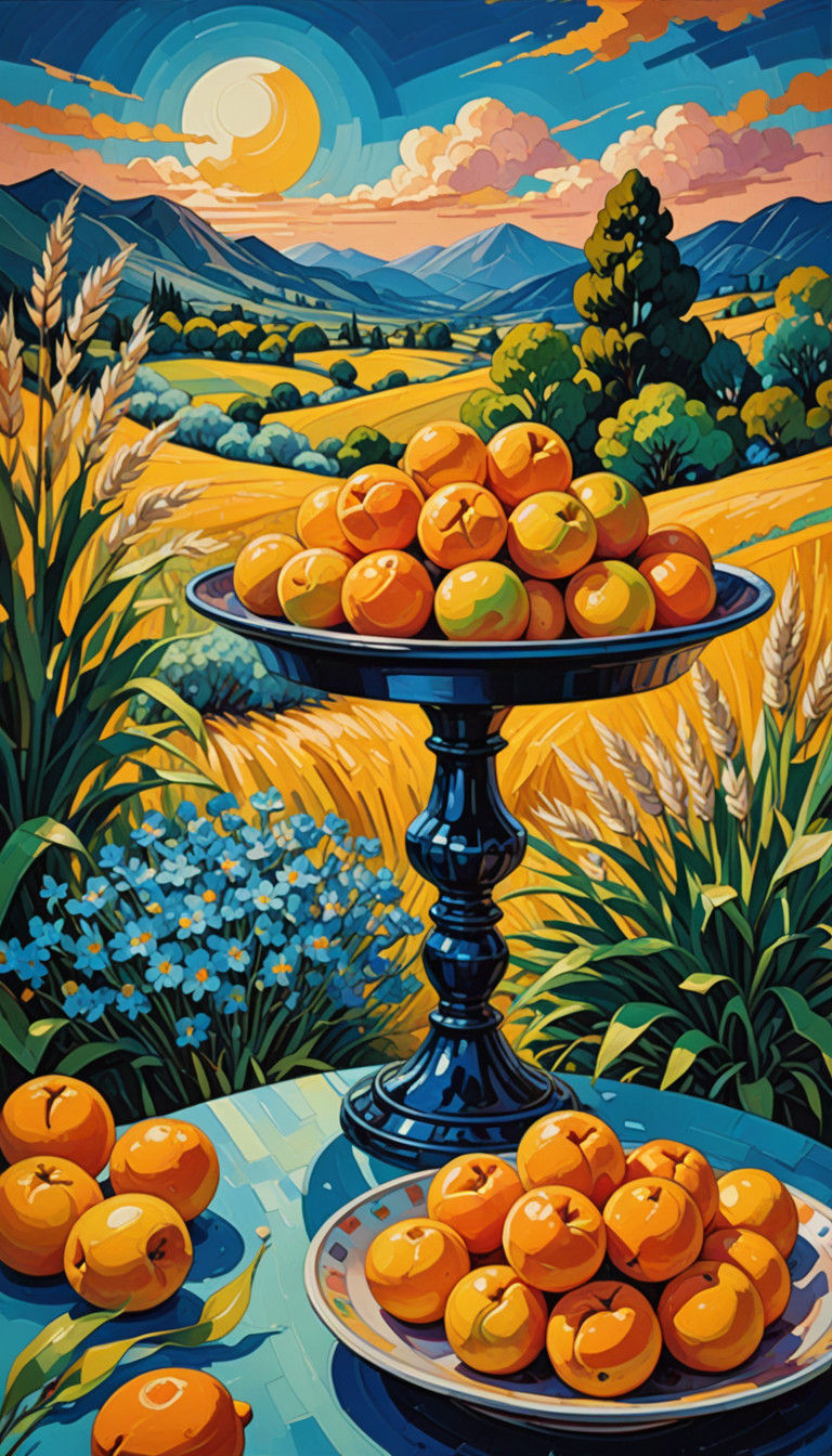 Vivid Apricots Entwined with Myosotis in Neo-Expressionist O...