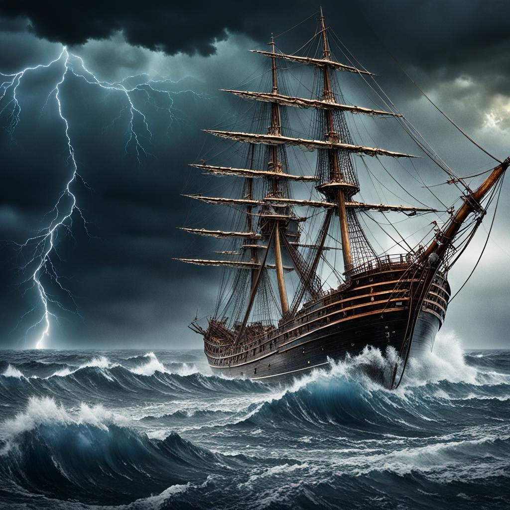 Stormy Seas: Sailing Ship in a Cyclone