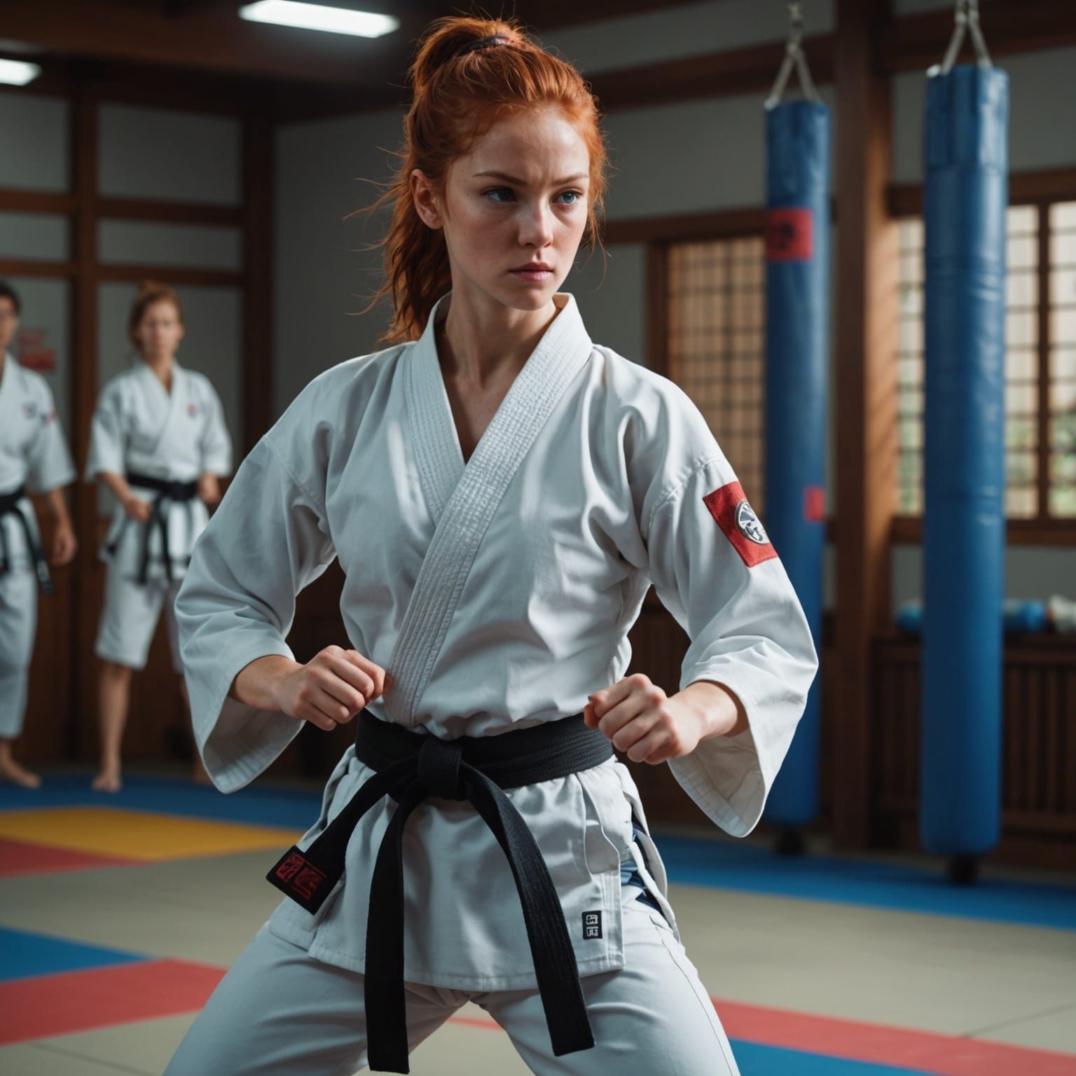 Ethereal Karate Warrior in Vibrant Karate Room