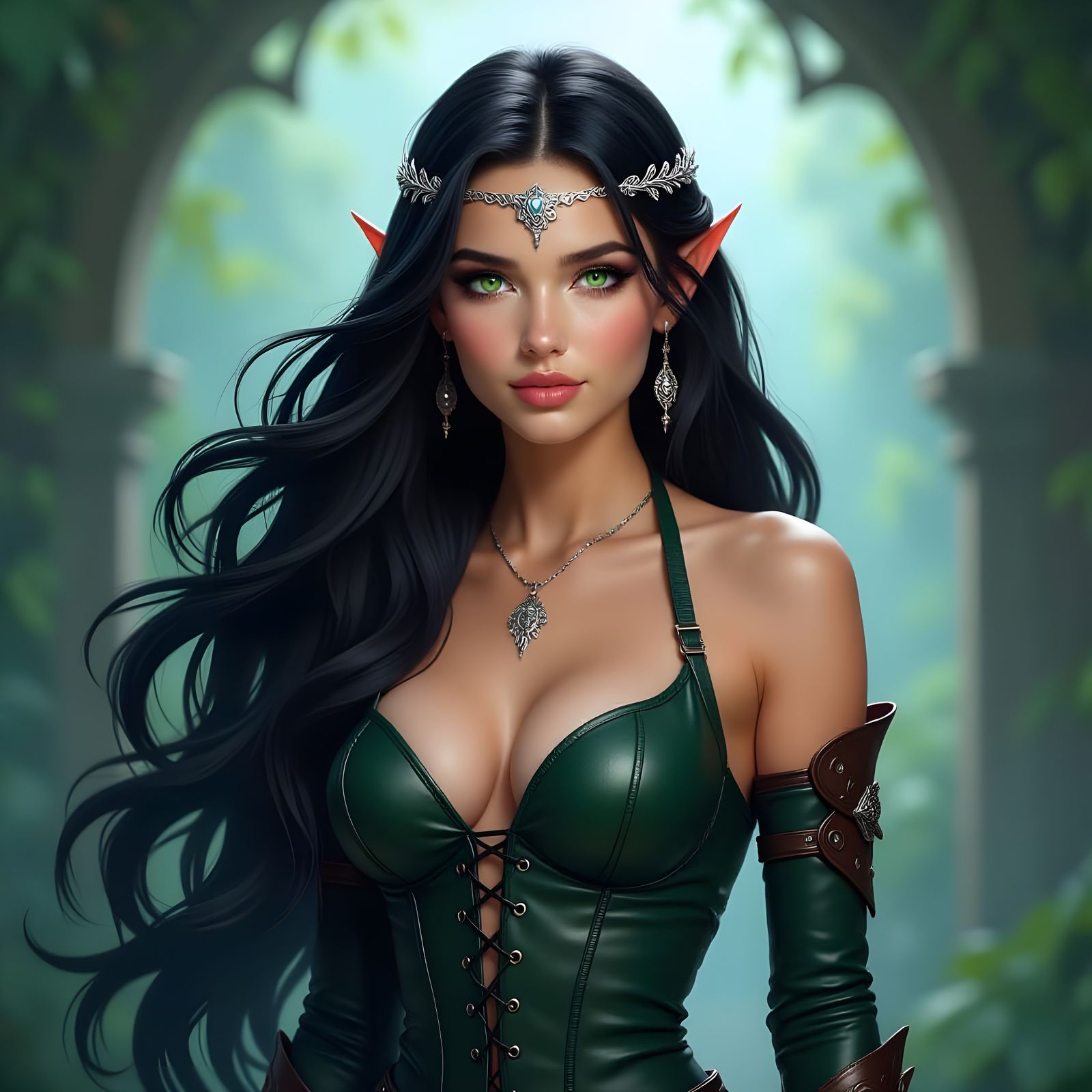 Fantasy Woman with Flowing Hair in Mystical Setting