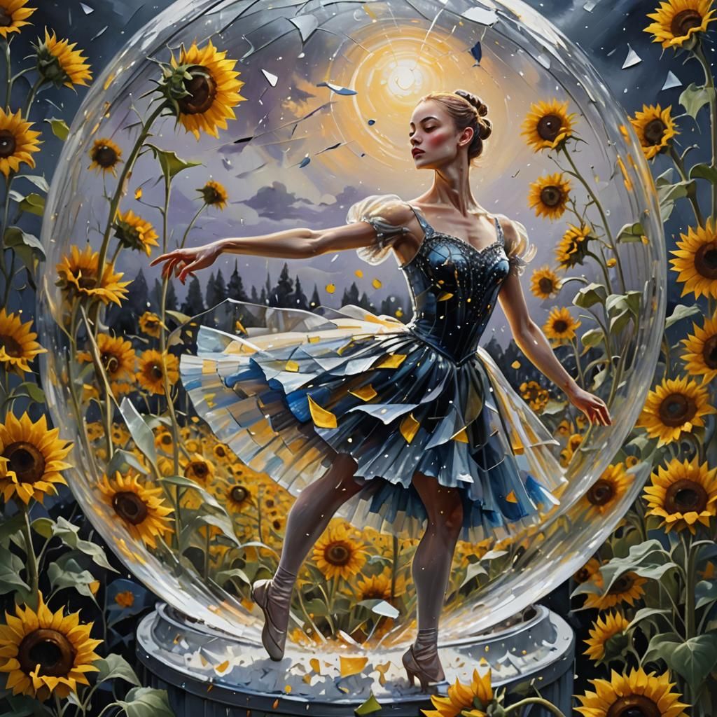 Ballerina in Snow Globe Surrealist Oil Painting