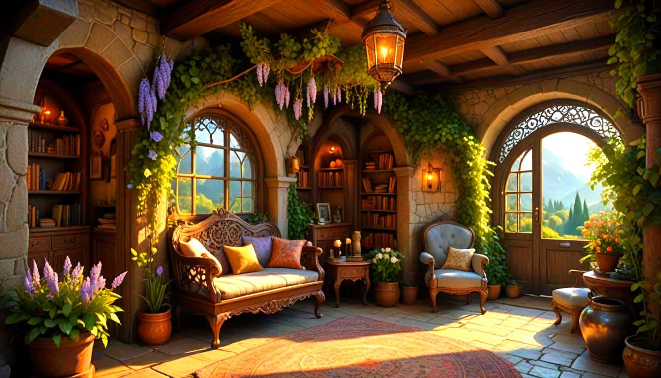 Rustic Wood Carved Study in Ornate Rotunda