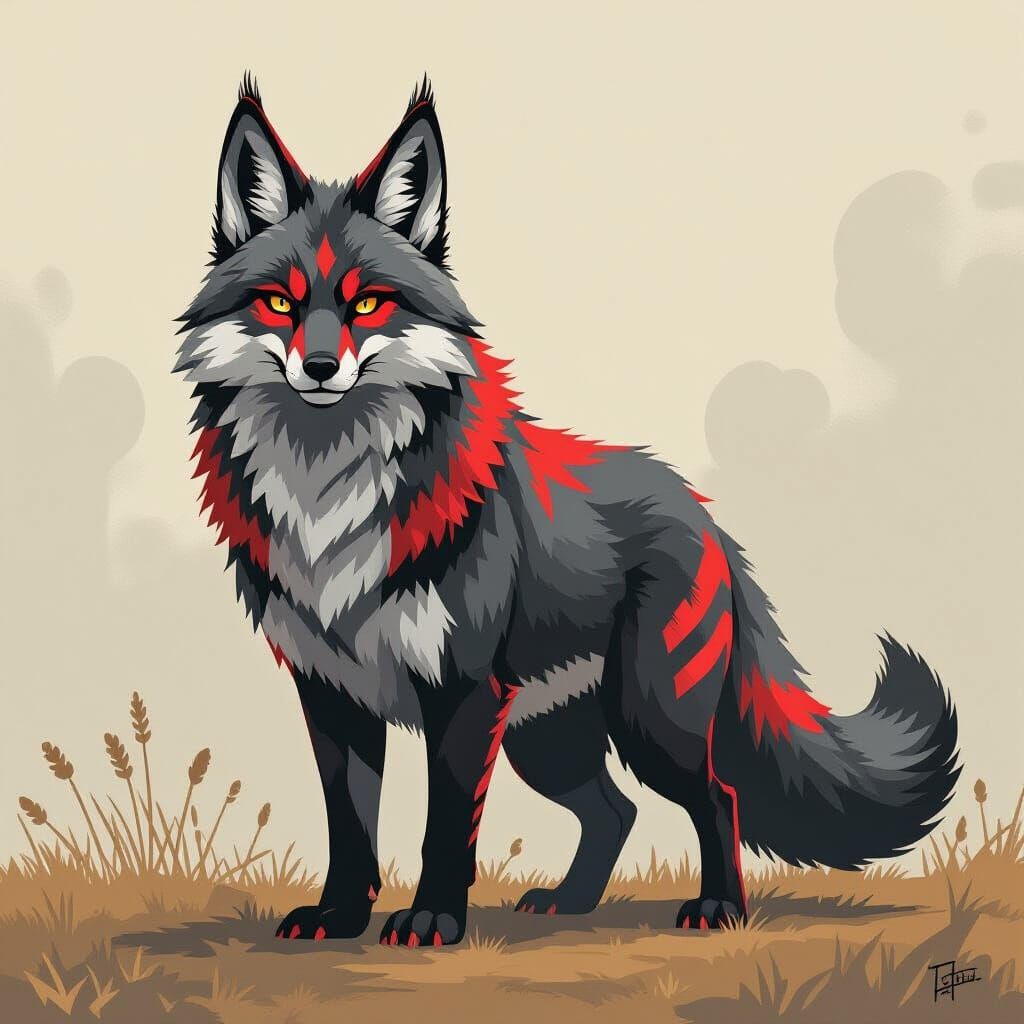 Majestic Furry Beast with Red and Black Markings