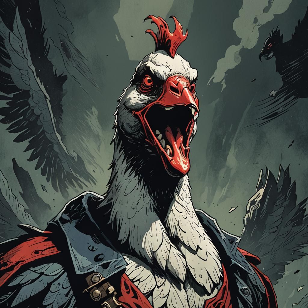Goose Headbanger Portrait in Comic Book Style