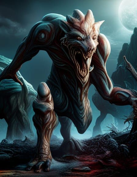 Technological Alien Wolf Terror in Detailed Matte Painting