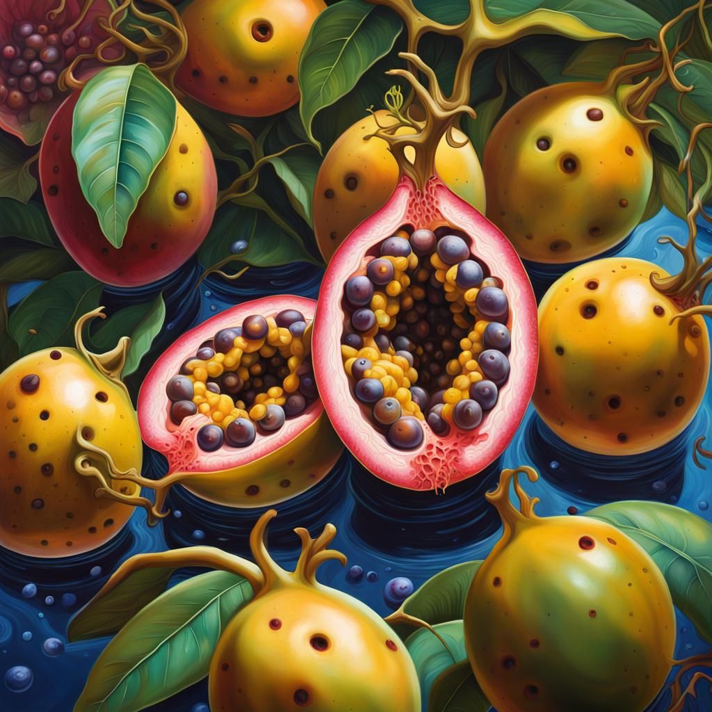 Passion Fruit in a Hyperrealistic Garden of Earthly Delights