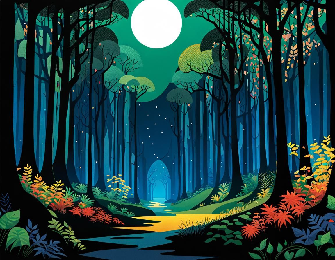 Enchanted Forest: Patchwork Art with Wild Gods