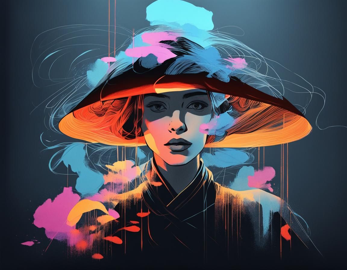 Elegant Woman: Minimalist Ukiyo-e Ink Drawing