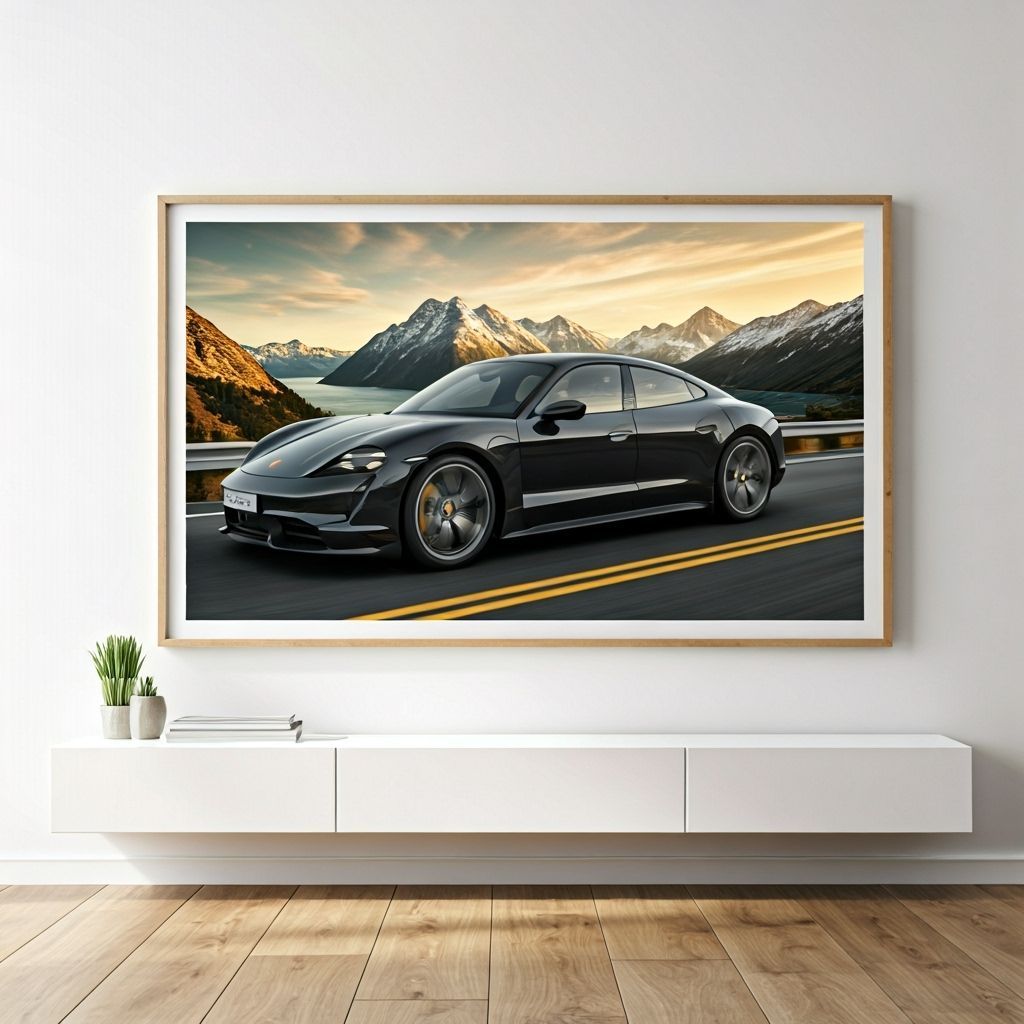 Black Porsche Taycan on Mountain Road Digital Painting