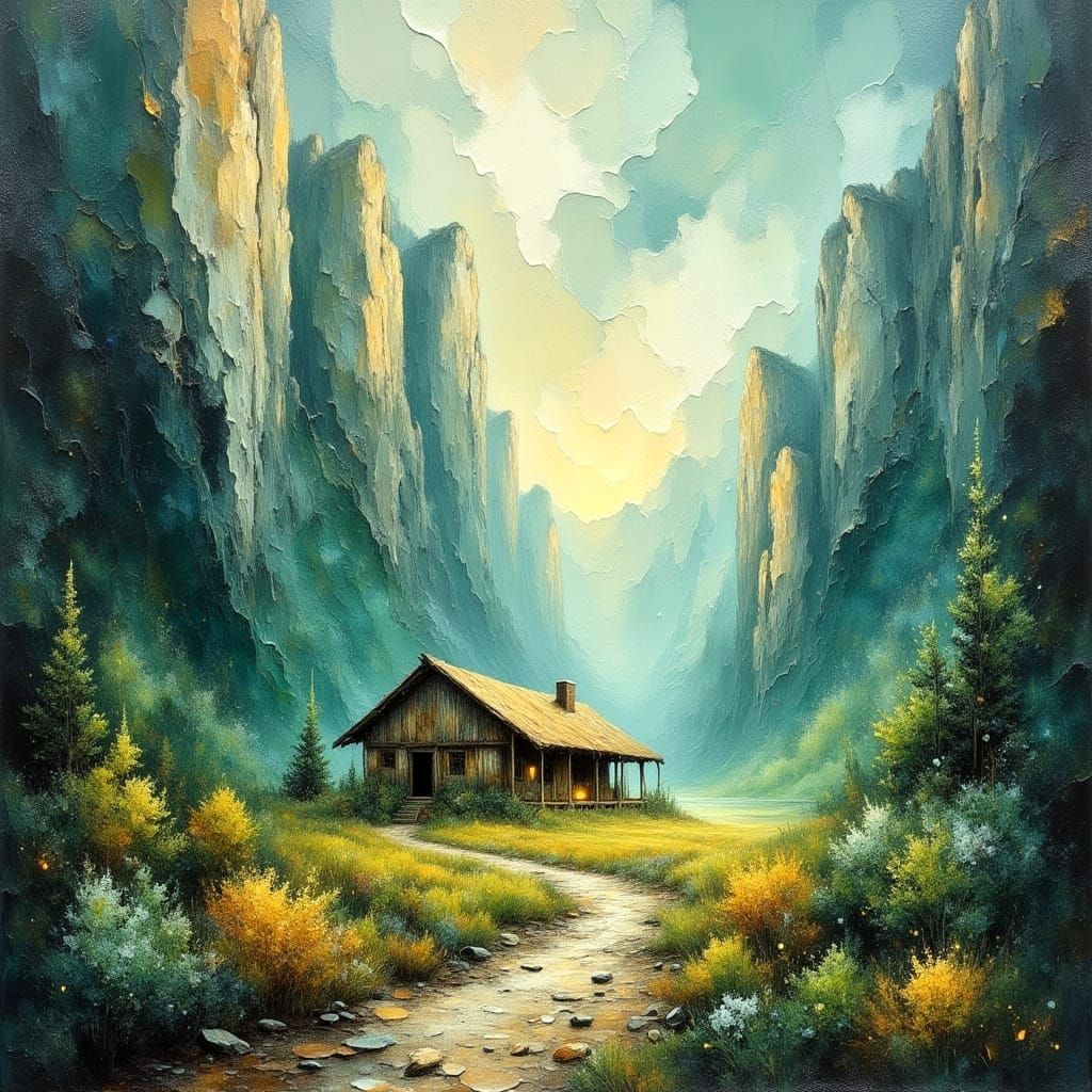 Lush Canyon View as Oil Painting