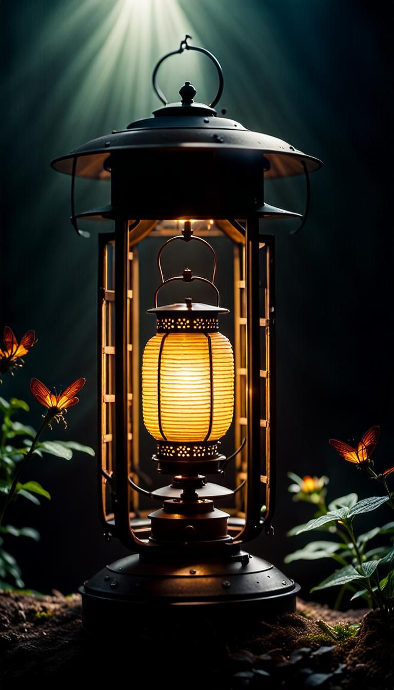 Firefly Lantern in Dark Room: Early 1900s Photograph