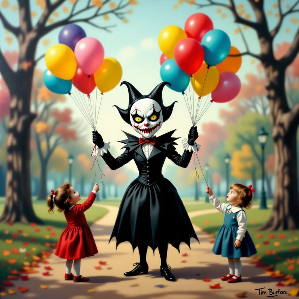 La villana Xana das Bolas, robando globos a los niños, en el parque.