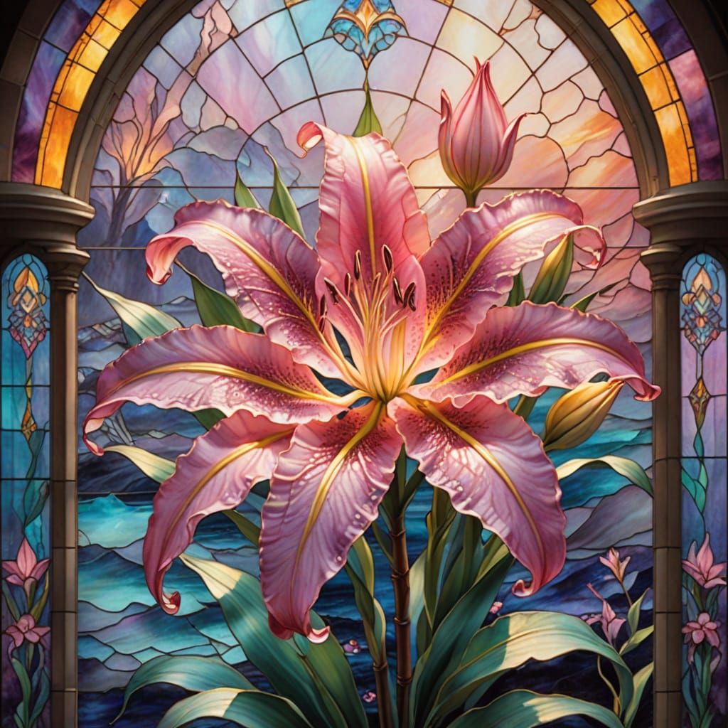 Ethereal Stained Glass Lily Window