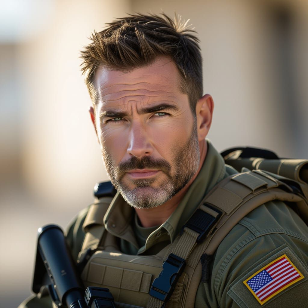 Man in Tactical Uniform Catches Viewer's Eye