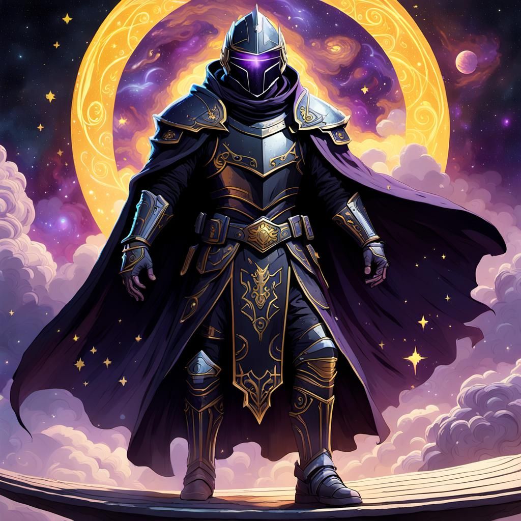 Knight DJ Surfing the Galaxy in Dark Fantasy Style