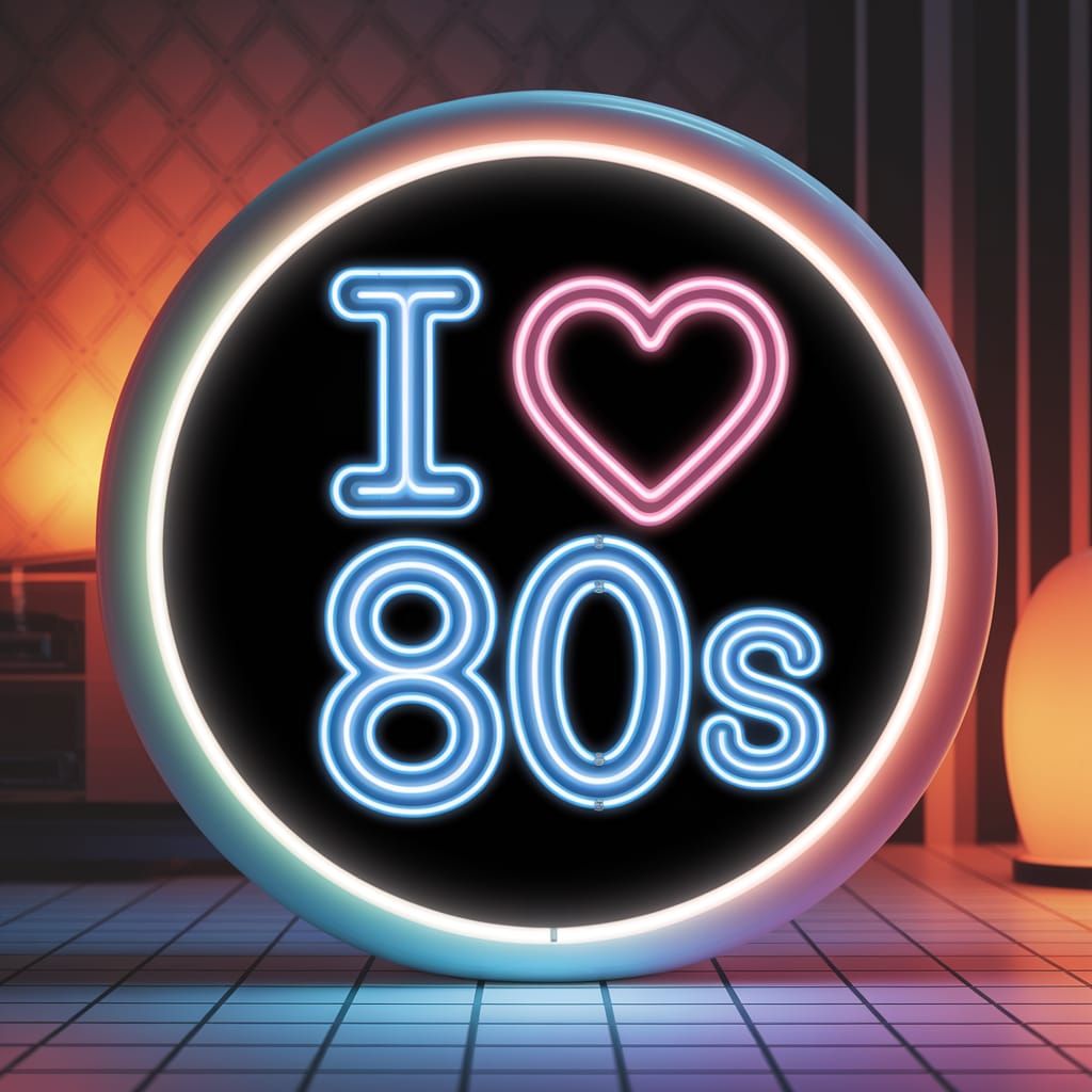 Vibrant Neon "I ❤️ 80s" Digital Art