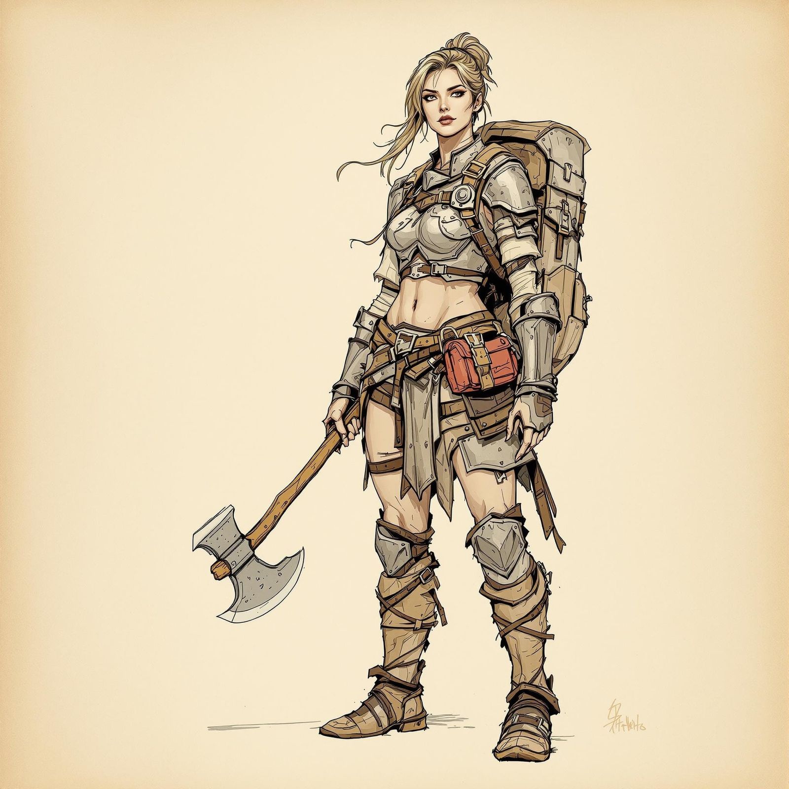 Medieval Warrior Woman in Battle Readies Pose