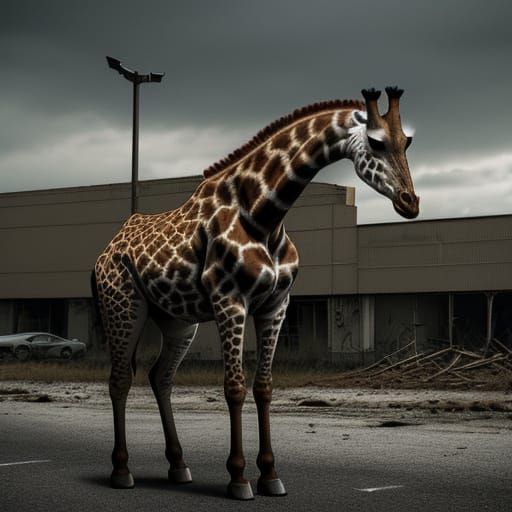 Surreal Zombie Giraffe Emerges from Post-Apocalyptic Haze