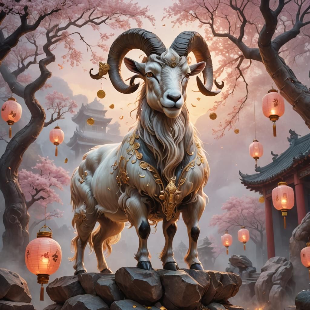 Mystical Chinese Zodiac Goat in Fantasy Art Style
