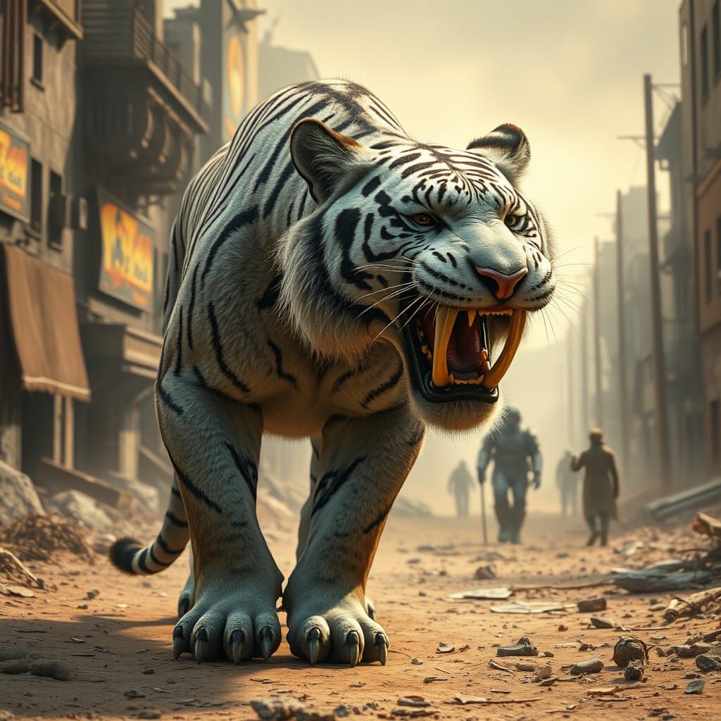 Saber-toothed Tiger Strolls Through a Post-apocalyptic Deser...
