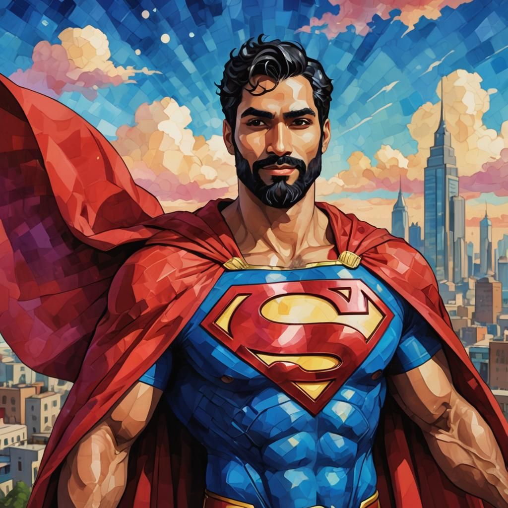 Bearded Superman Portrait in Art Nouveau Style