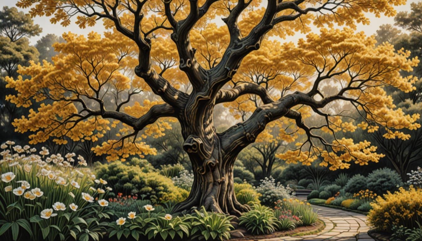 Ancient Gold Ginkgo Tree Charcoal Drawing