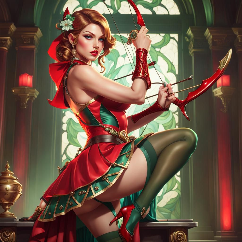 Fantasy Archer Pinup in Digital Art Style