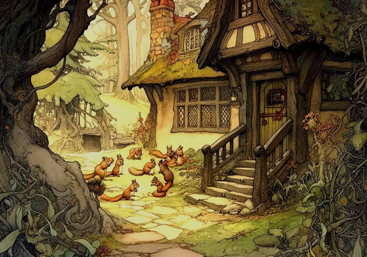 Mrs. Twittermouse's house with some of her long-eared squirrels