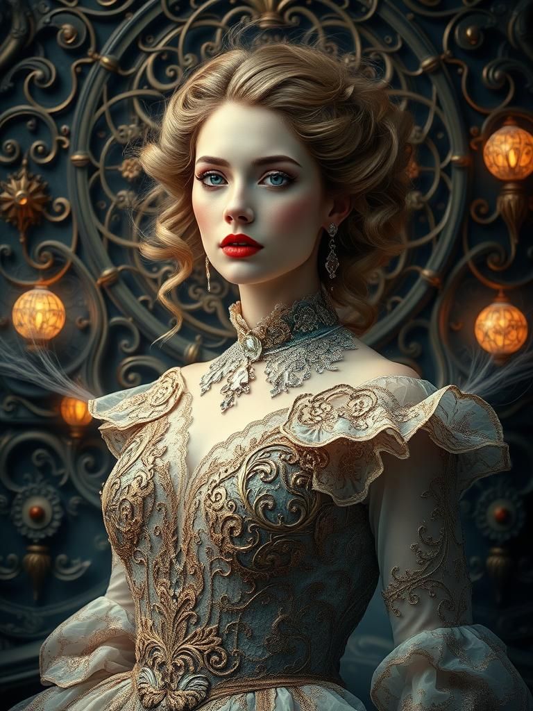 Victorian Woman in Alcohol Ink Dreamscape