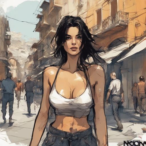 Italian Girl Portrait with Splash Art Style